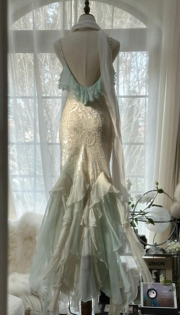 Classy Light Green Chiffon Beaded Mermaid Prom Dress,Spaghetti Straps Party Evening Dress cc2966