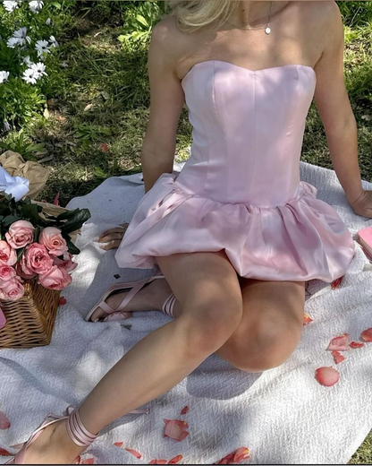 Cute Pink Strapless A Line Short Prom Dress Homecoming Dress  cc2125