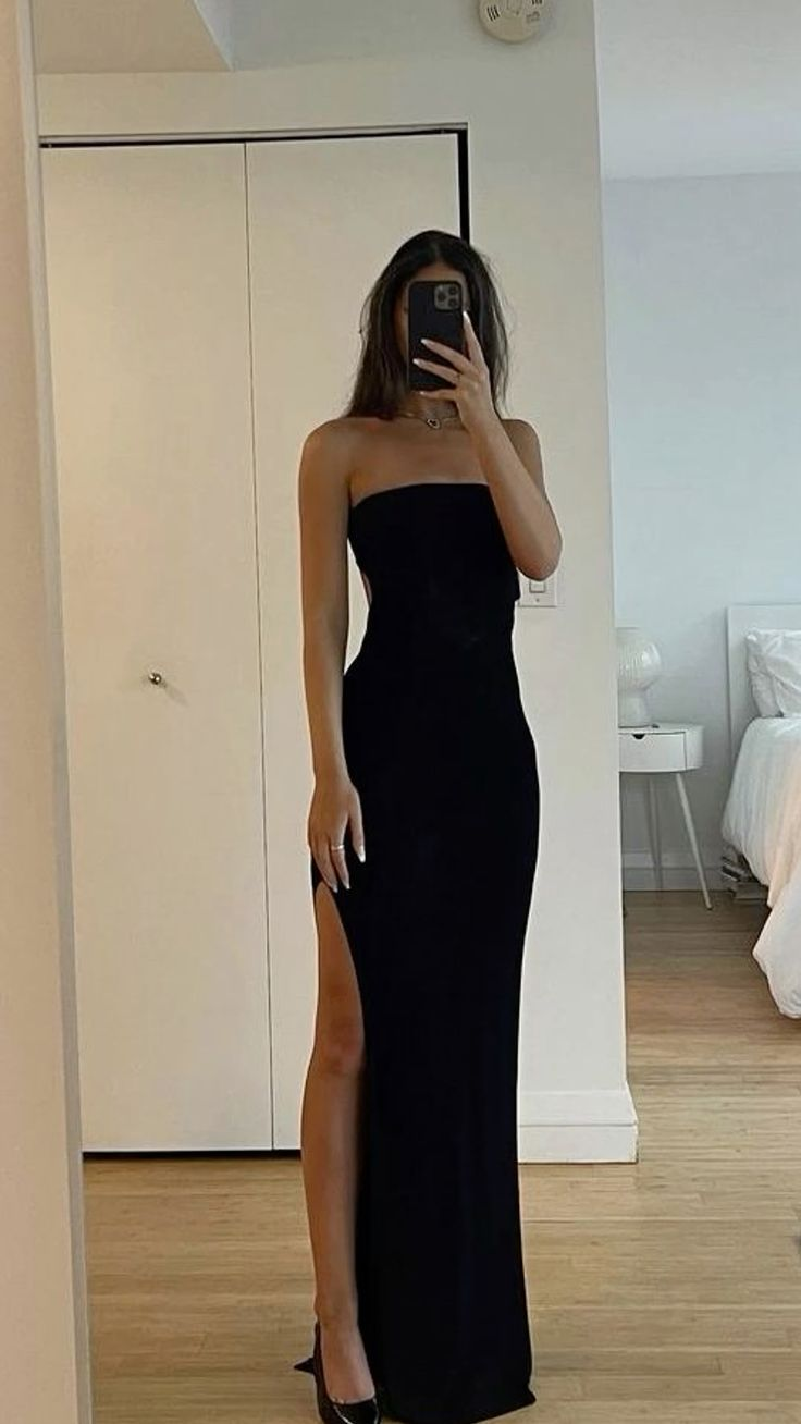 Sexy Black Strapless Evening Dress With Split cc654