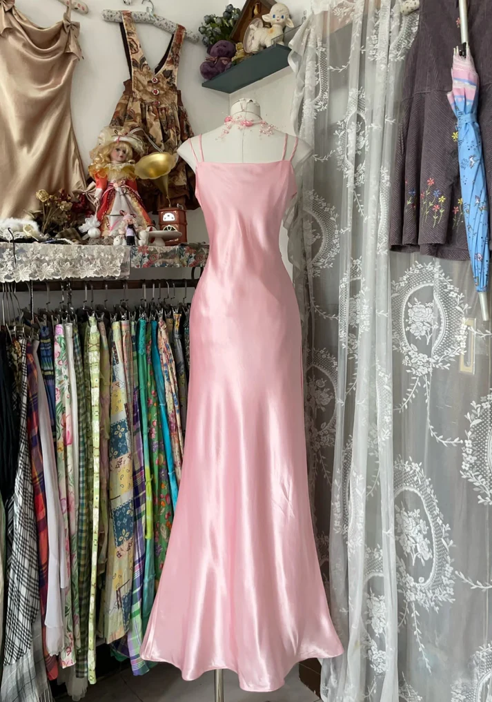 Chic Pink Spaghetti Straps Mermaid Prom Evening Dress cc2545