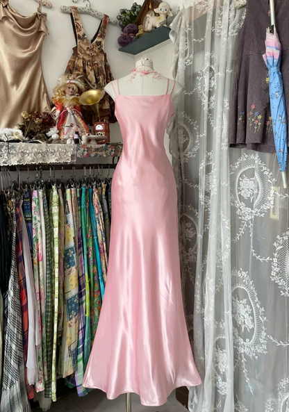 Chic Pink Spaghetti Straps Mermaid Prom Evening Dress cc2545
