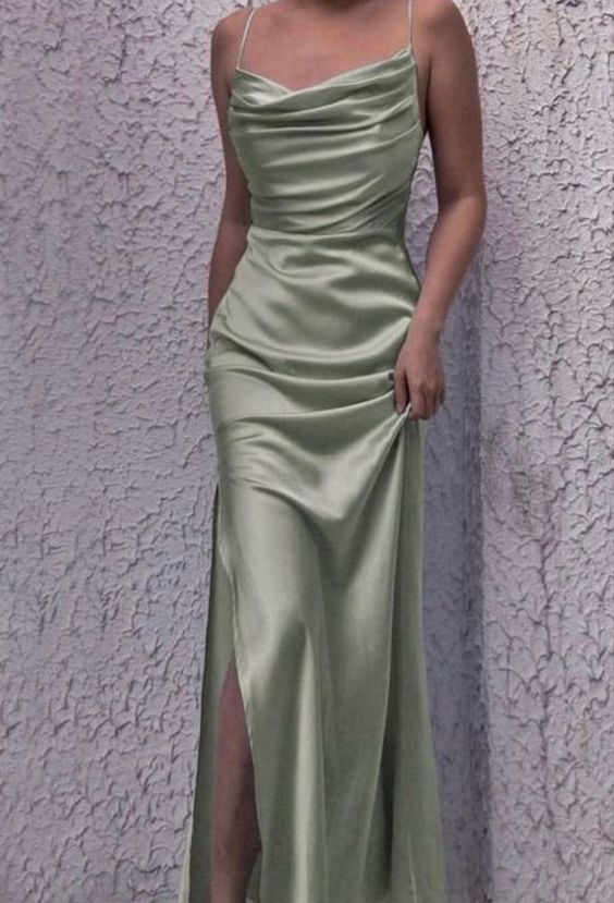 Elegant Blue Mermaid Spaghetti Straps Long Prom Dress Side Slit Evening Dress cc2104