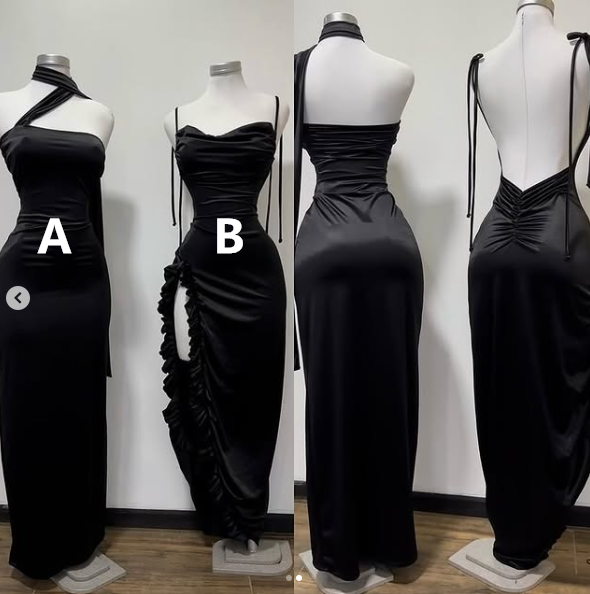 Simple Black Sheath Satin Party Evening Dress cc2734