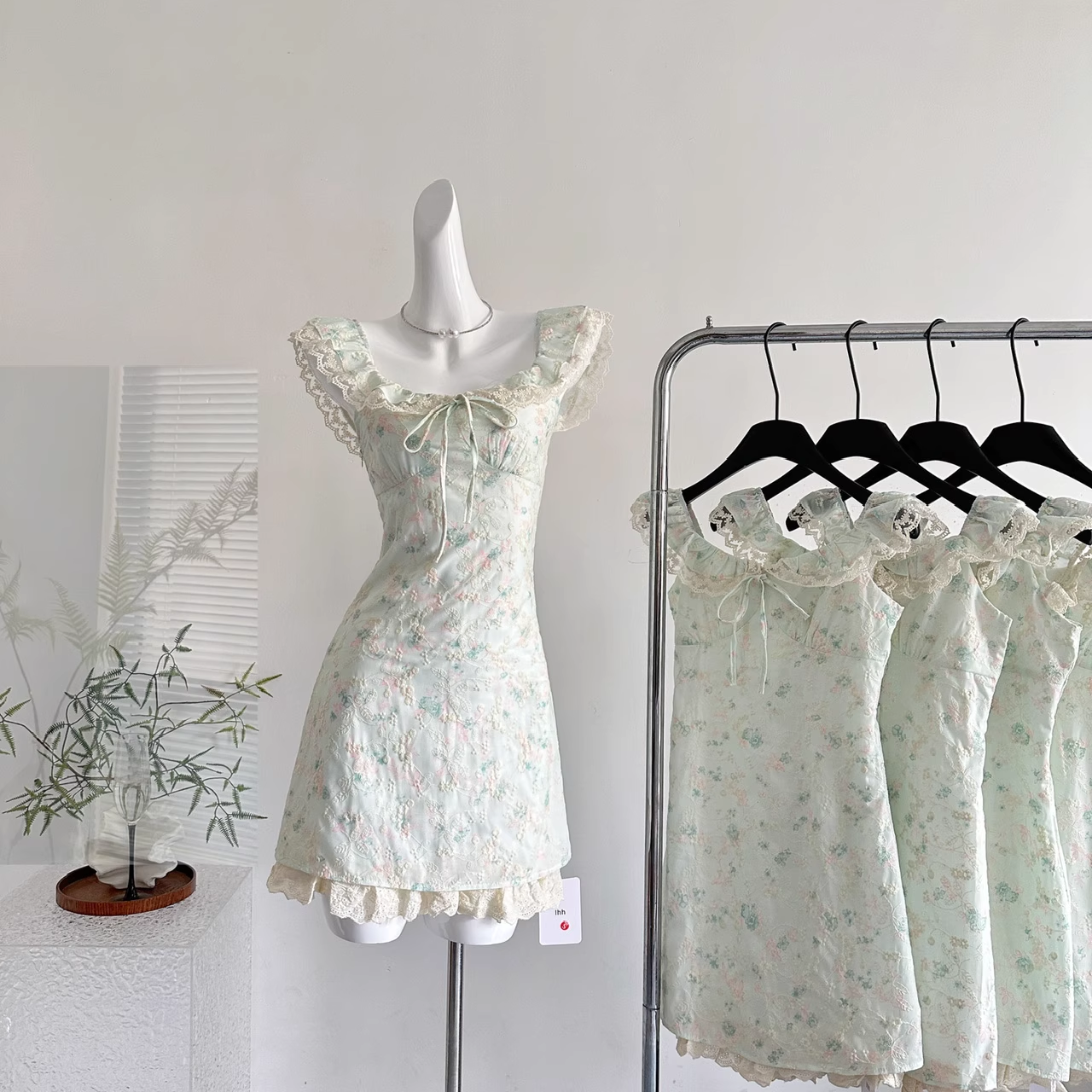 Sweet Floral Mint Green A-Line Short Dress Birthday Dress cc3058