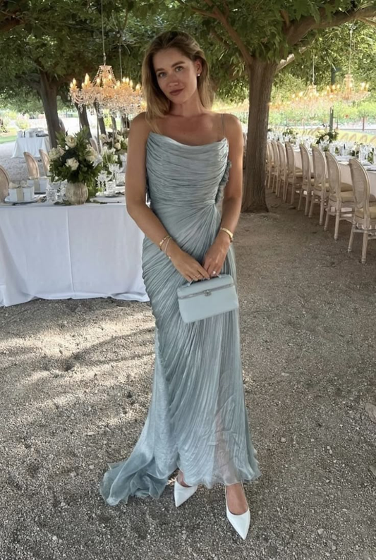 Chic Spaghetti Straps Tulle Ruched Evening Dress,Long Prom Dress cc2652