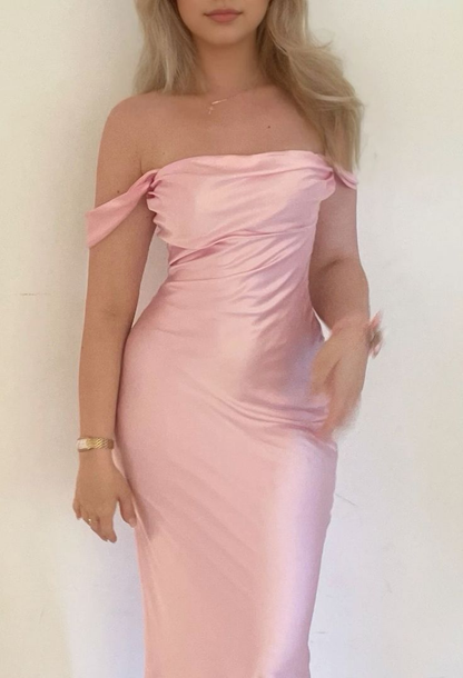Elegant Pink Satin Sheath Prom Dress Long Party Evening Dress cc1950