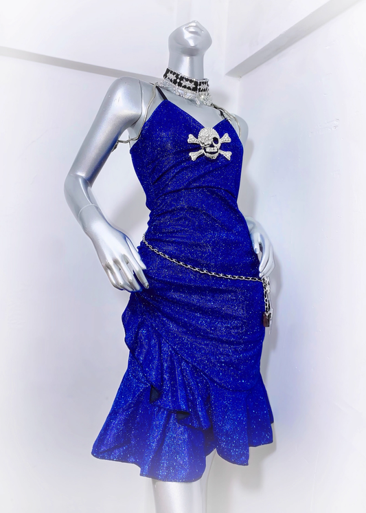 Gorgeous Spaghetti Straps Royal Blue Satin Ruffles Homecoming Dress Cocktail Dress cc3211