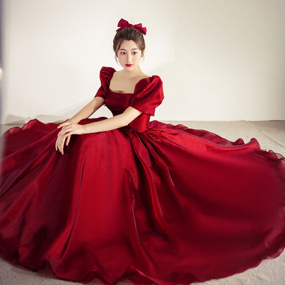 Red Satin Long Prom Dress Red Evening Dress cc932