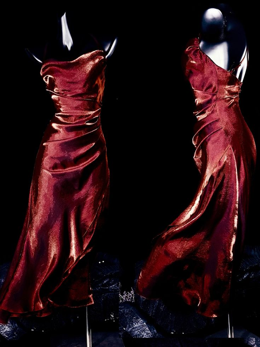 Sexy Red Satin Asymmetrical Flounce Hem Party Dress Evening Gown cc3022