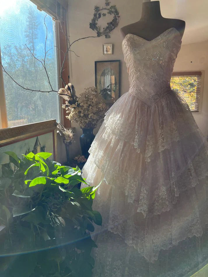 Strapless Lace Layered A Line Prom Dress Elegant Ball Gown cc2736