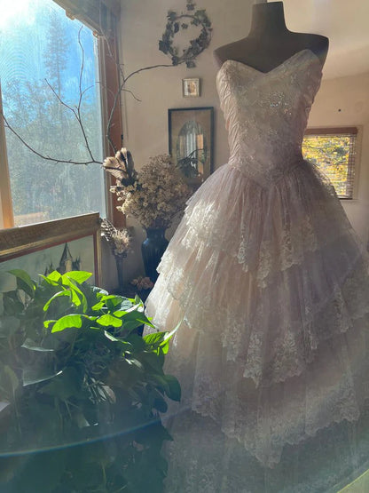 Strapless Lace Layered A Line Prom Dress Elegant Ball Gown cc2736