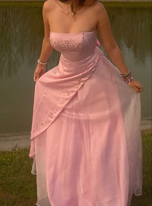 Charming Strapless Pink Party Evening Dress A Line Prom Dress With Beading cc2066