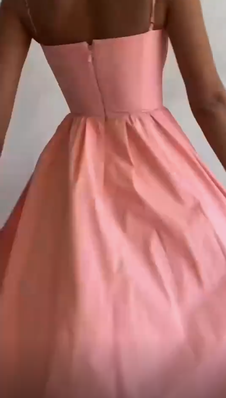 Pretty Spaghetti Straps Pink Satin Prom Dress A Line Birthday Dress cc2203