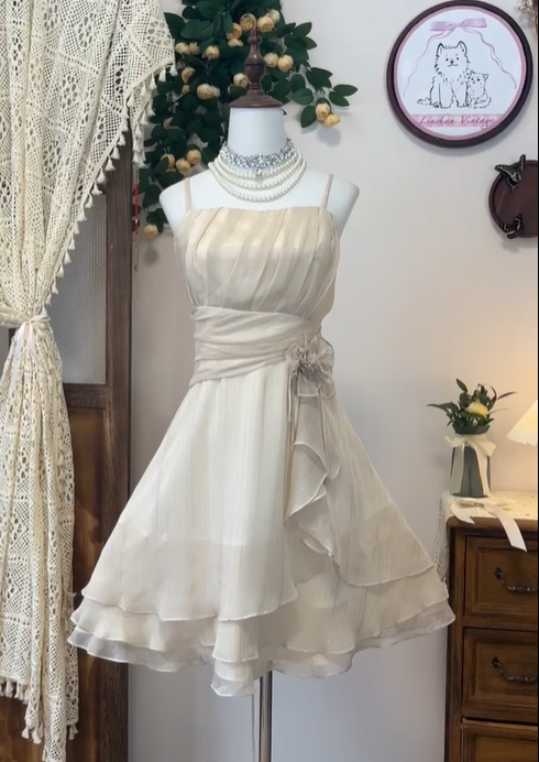Classy Light Champagne Chiffon A Line Grade Homecoming Dress Mini Party Dress cc3107