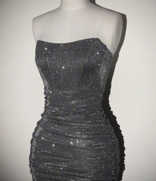 Vintage Strapless Gray Sheath Cocktail Dress Short Graduation Homecoming Dress cc3343