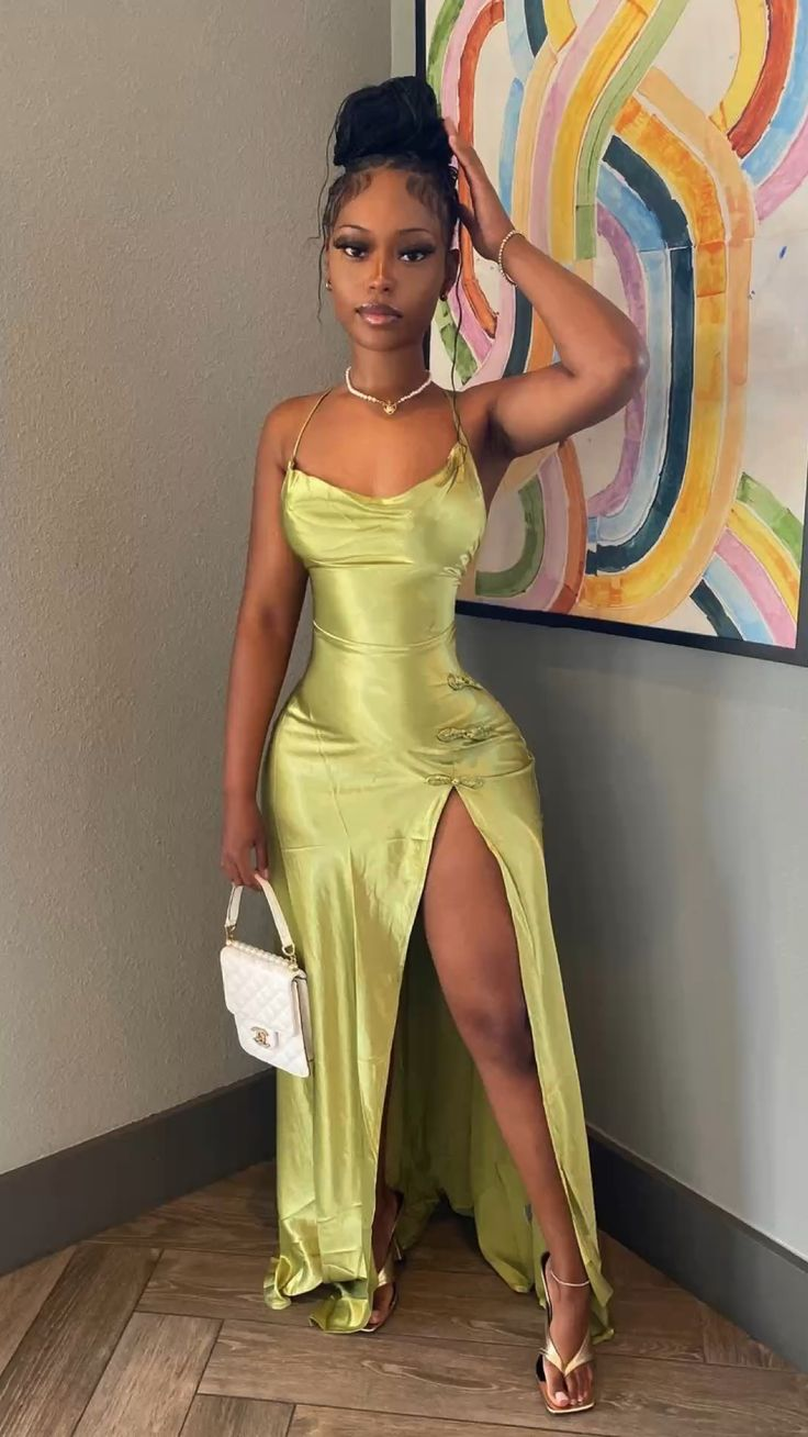 Sexy Backless High Slit Green Prom Dress cc675