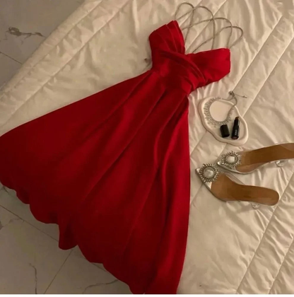 Gorgeous Red Satin Beaded V Neck Evening Dress A Line Party Evening Dress cc1870