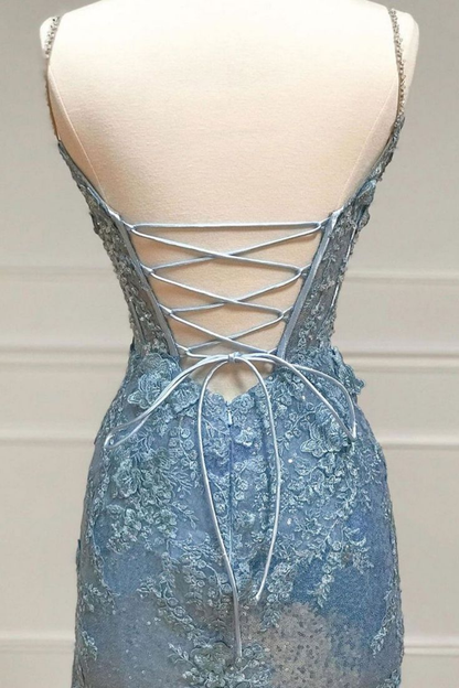 Glitter Sequin Mermaid Spaghetti Straps Long Corset Prom Dress With Appliques cc1354