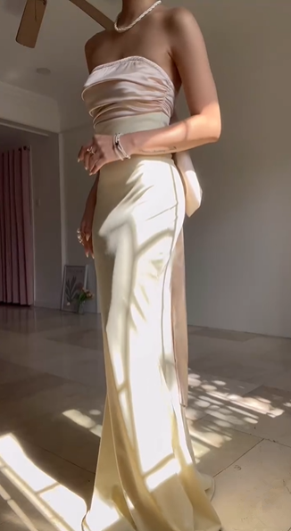 Classy Strapless Satin Mermaid Evening Dress With Bow,Long Party Prom Dress cc2934