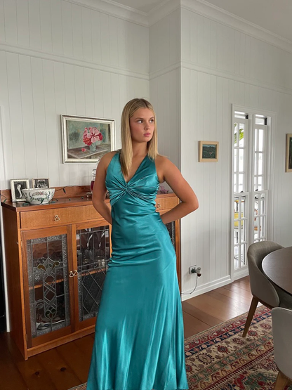 V Neck Green Backless Long Prom Dress Sexy Party Evening Dress cc1797