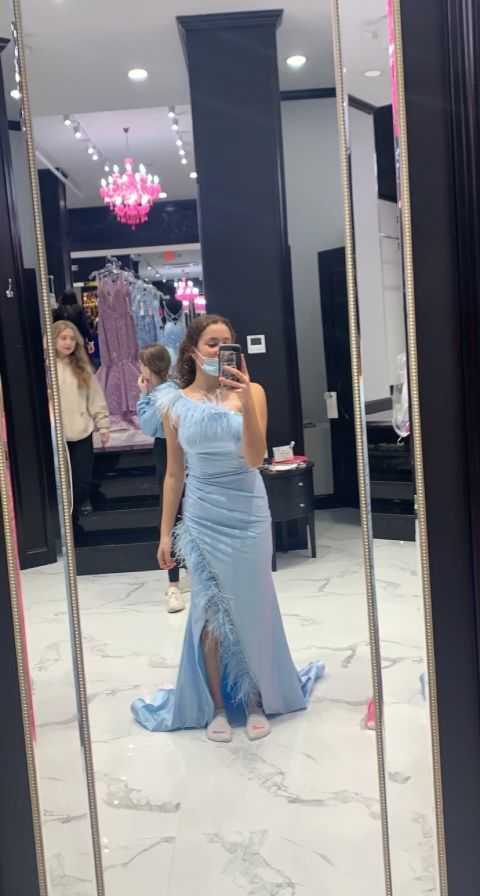 Elegant Blue One Shoulder Sheath Evening Dress  cc1119