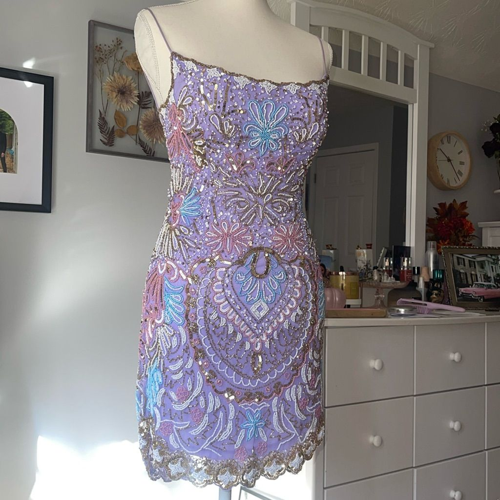Gorgeous Spaghetti Straps Beaded Lilac Cocktail Dress Formal 8th Grade Homecoming Dress cc3471