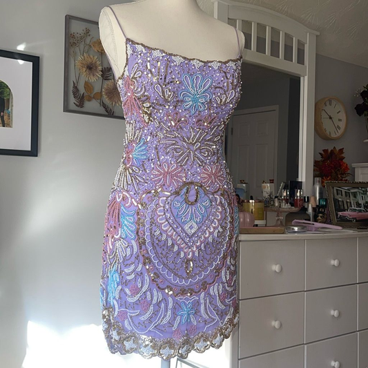Gorgeous Spaghetti Straps Beaded Lilac Cocktail Dress Formal 8th Grade Homecoming Dress cc3471