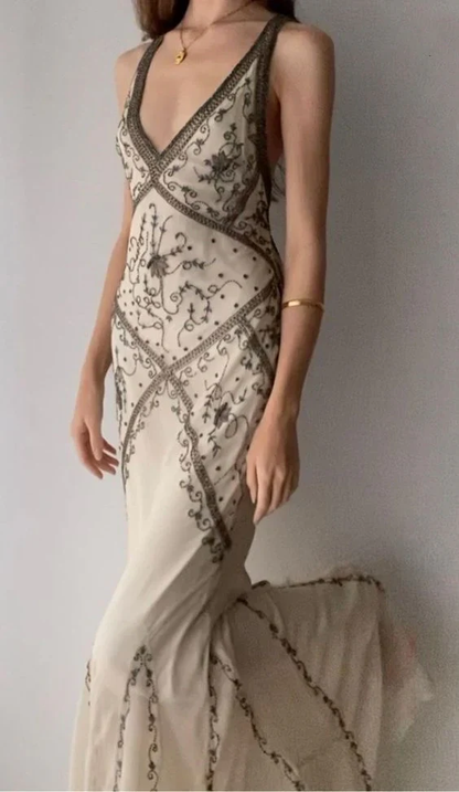 Luxury Champagne Mermaid Beaded Long Prom Dress Evening Dress cc1959
