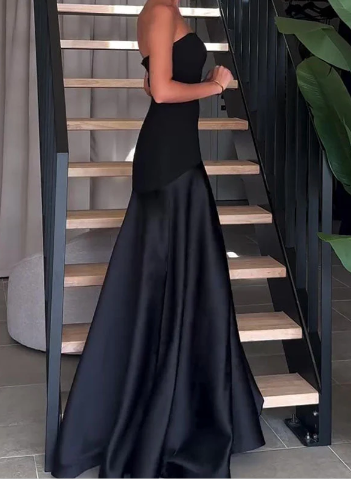 Sexy Strapless Navy Blue Long Prom Dress Formal A Line Evening Dress cc1516