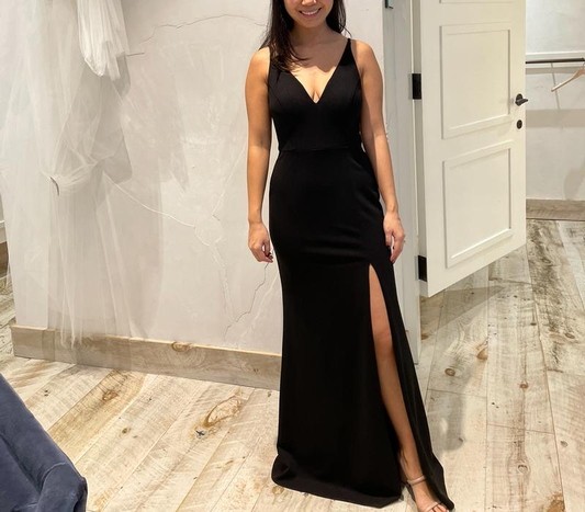 Simple Black Neck Mermaid Slit Evening Dress,Long Party Dress cc2910