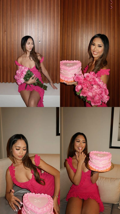 Elegant Hot Pink Ruffles Short Birthday Outfits Formal Graduation Homecoming Dress cc3325
