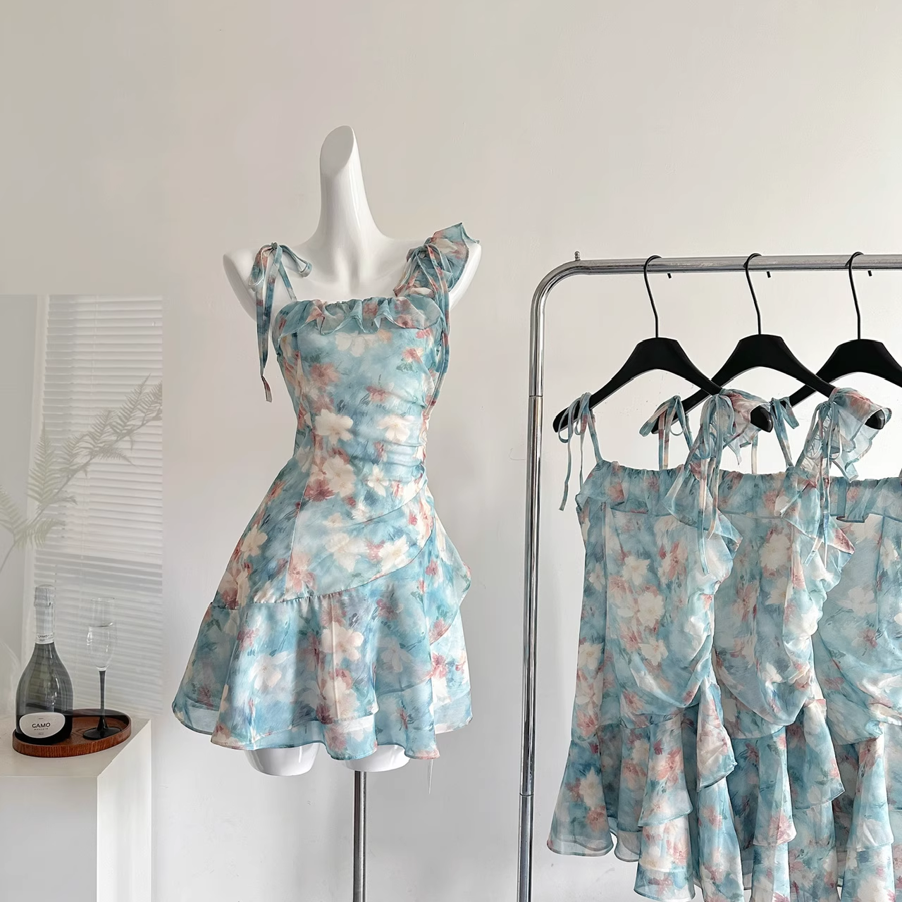 Spaghetti Straps Irregular Ruffles Short Holiday Dress cc3055