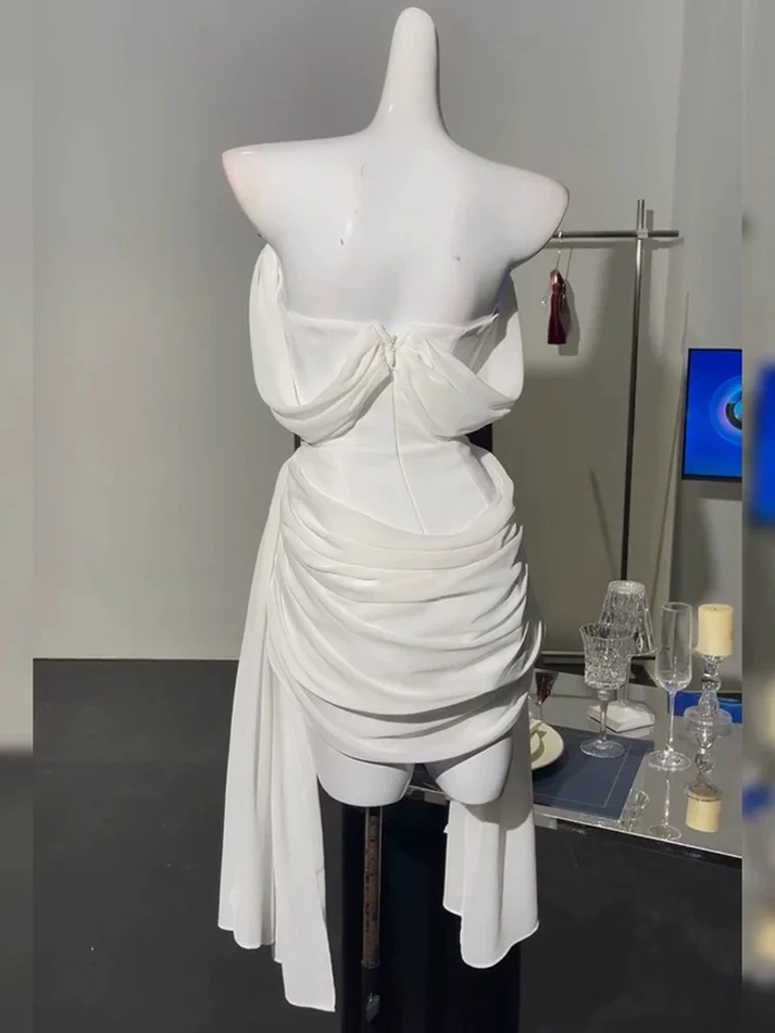 Simple Off The Shoulder White Chiffon Pleated Short Prom Dress Formal Graduation Homecoming Dress cc3453