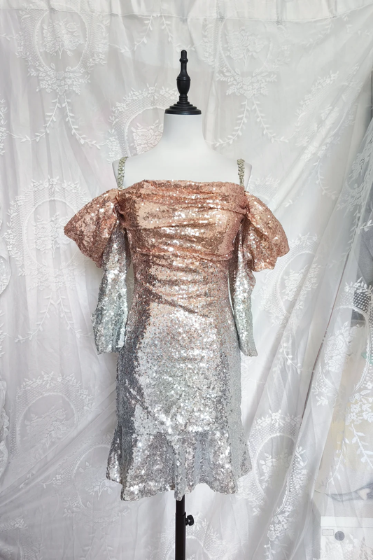 Vintage Champagne Ombre Sequin Cocktail Dress Off The Shoulder 6th Grade Homecoming Dresscc cc3309