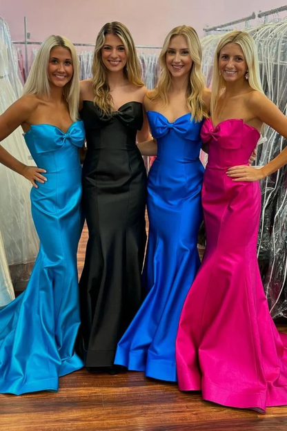 Chic Bow Strapless Mermaid Evening Dress Hot Pink Prom Dress cc2303