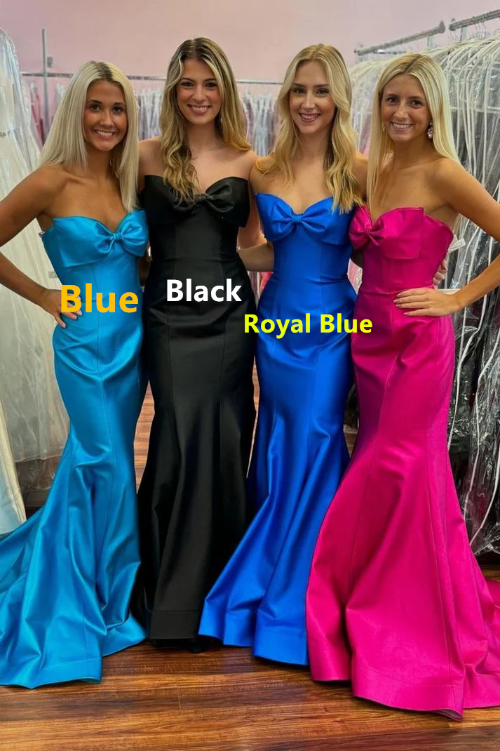 Chic Bow Strapless Mermaid Evening Dress Hot Pink Prom Dress cc2303
