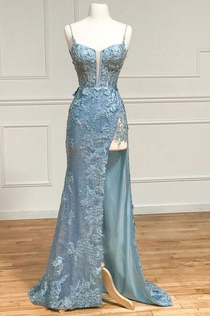 Glitter Sequin Mermaid Spaghetti Straps Long Corset Prom Dress With Appliques cc1354