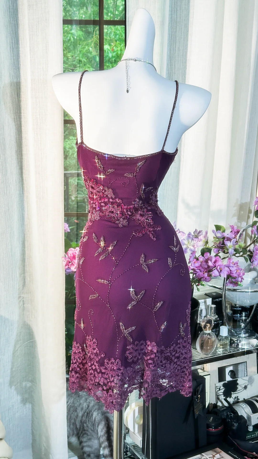 Charming Purple Straps Lace Beaded Sheath Short Birthday Outfits Cocktail Dress 7th Grade Homecoming Dress cc3338