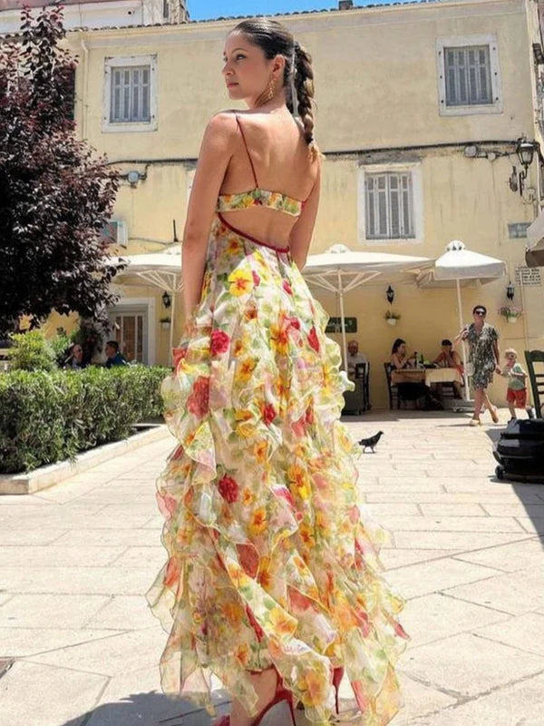 Beautiful Floral Ruffle Long Prom Dress,Formal Party Evening Gown cc2518
