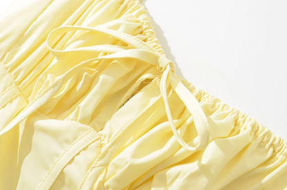 Yellow Ruched Bow Backless Sexy Midi Prom Dress cc669