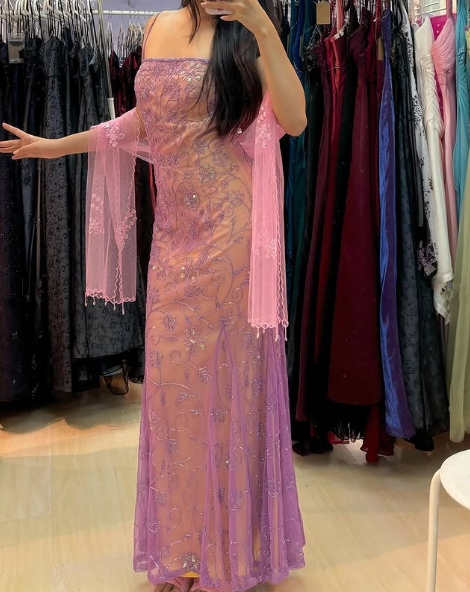 Gorgeous Spaghetti Straps Tulle Beaded Mermaid Evening Dress,Long Party Prom Dress cc2611