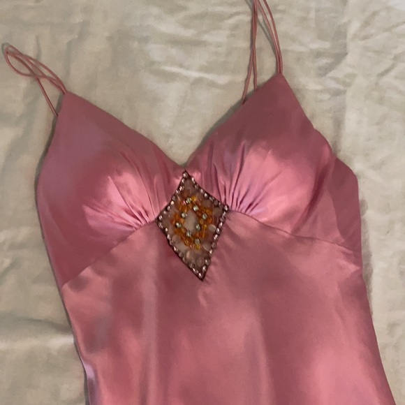 Pink Satin Beaded Evening Dress,Spaghetti Straps Party Prom Dress cc2669