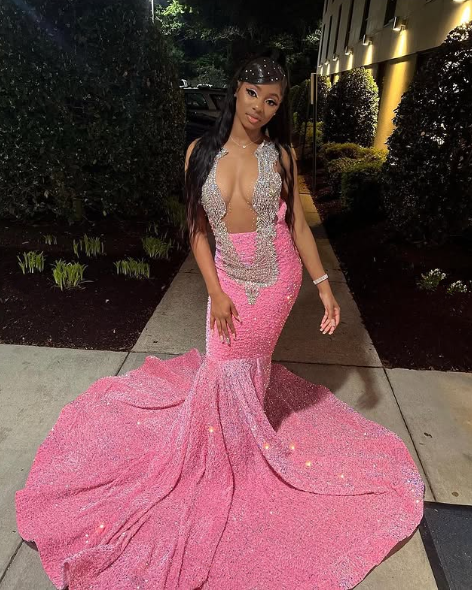 Sparkly Pink Sequins Evening Dress,Formal Mermaid Party Prom Dress cc2462