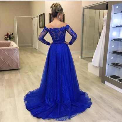 Off shoulder royal blue prom dress C2238