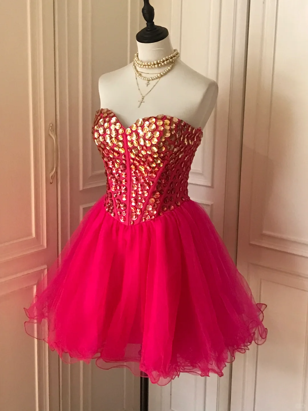 Gorgeous Strapless Red Chiffon Beaded A Line Birthday Outfits Homecoming Dress cc3181