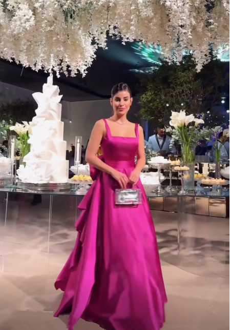 Fuchsia Satin Backless Prom Dress A Line Evening Gown With Bow cc2367