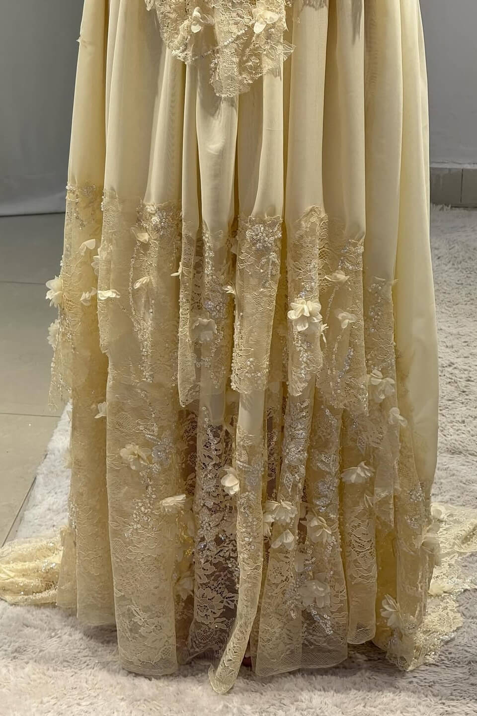 Vintage Yellow A-line Lace Train Prom Dress Evening Dress cc4983