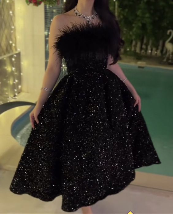 Shiny Black Sequins A-line Party Dress,Black Cocktail Dress cc1271 – CherryPromDress