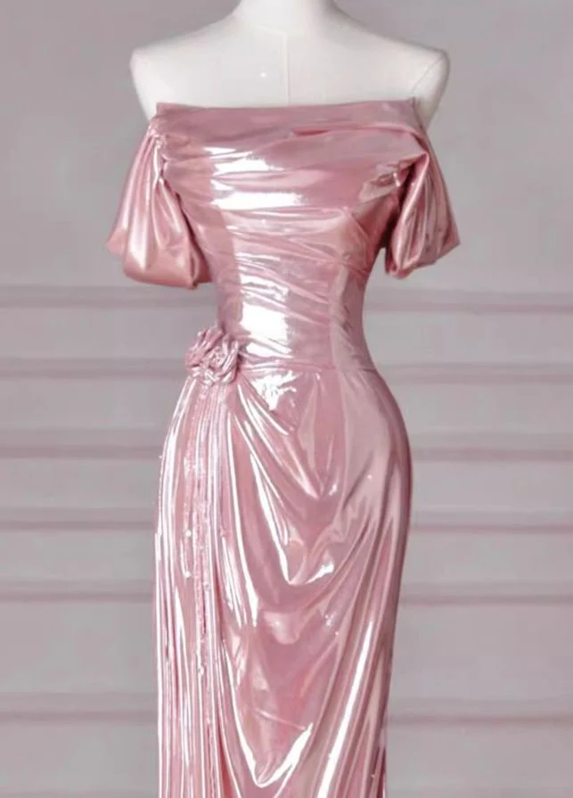 Charming Pink Mermaid Strapless Long Prom Dress,Off The Shoulder Evening Dress  cc2535