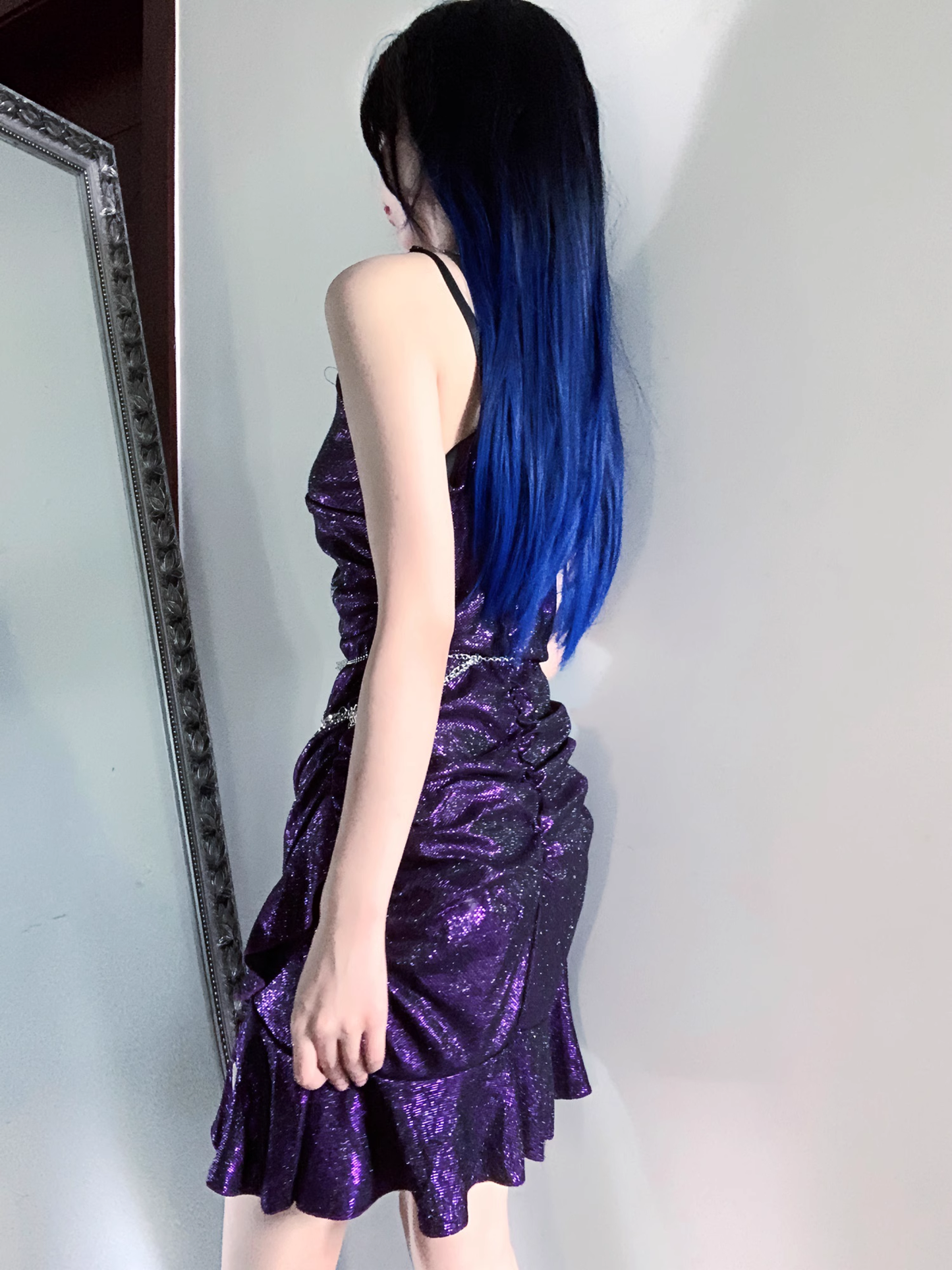 Sexy Purple Spaghetti Straps Short Ruffle Homecoming Dress Cocktail Dress cc3227